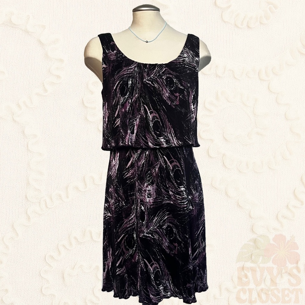 'Echo' Dark Purple/Black Midi Dress Womens Size 6 Lightweight and Flowy
